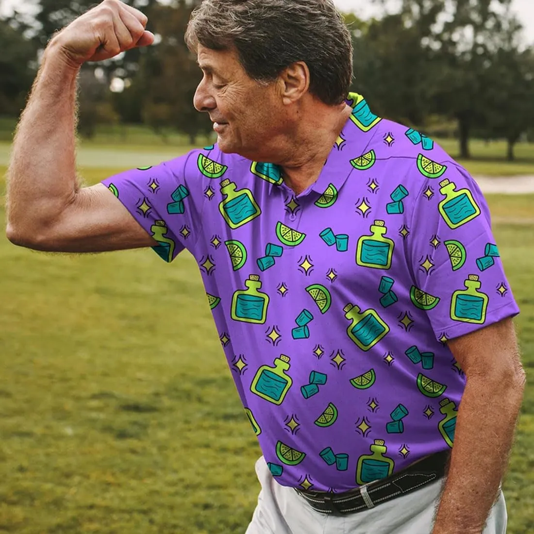 3D Printed Mens Golf Shirt Moisture Wicking Quick-Dry Performance Polo Shirts for Men