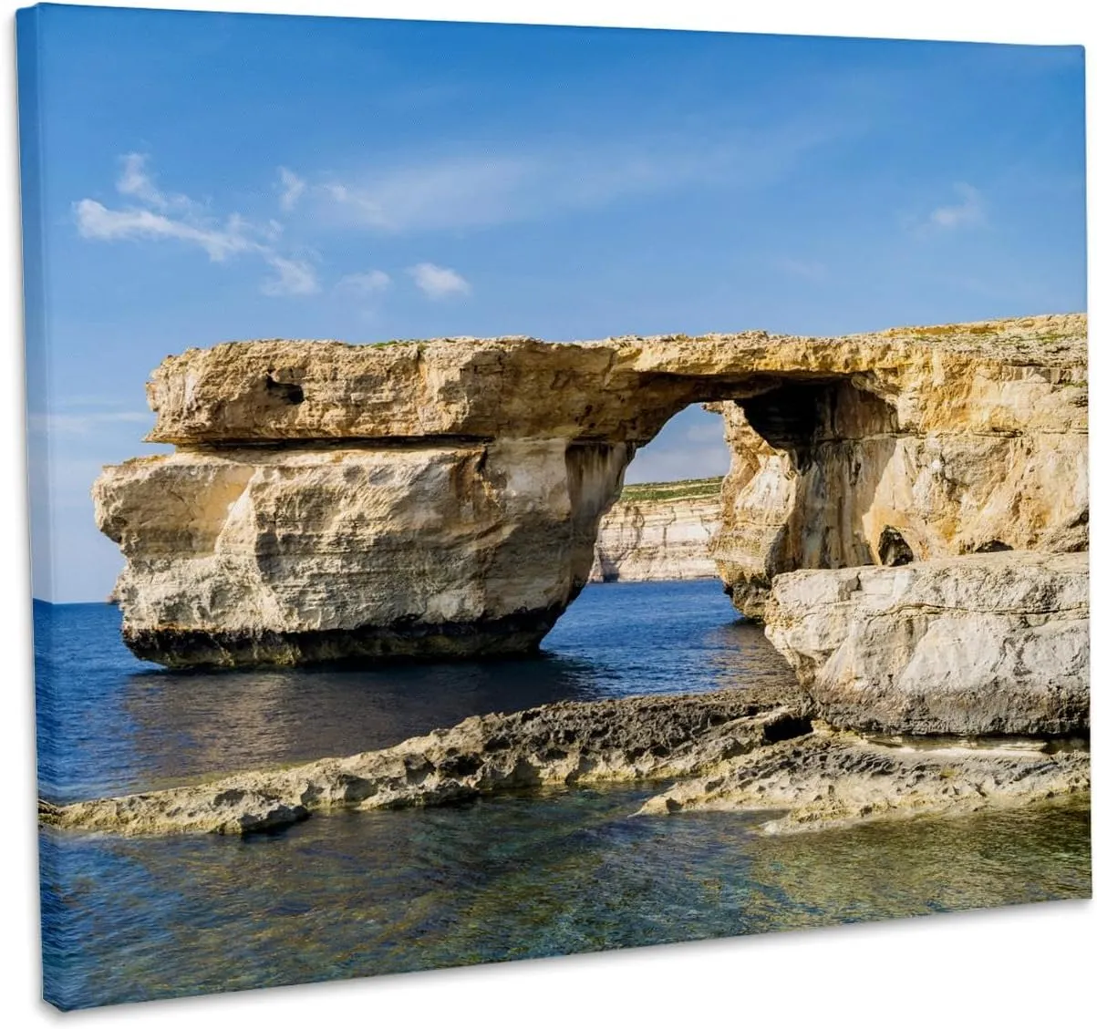 3dRose, Azure Window, an iconic natural arch at the coast of Gozo, Malta, Museum Grade Canvas Wrap 10x8