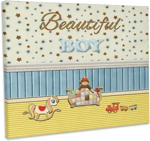 3dRose, Beautiful Boy Room, Choo Choo Train, Rocking Horse, Quilt Bed, Monkey, Museum Grade Canvas Wrap 20x16