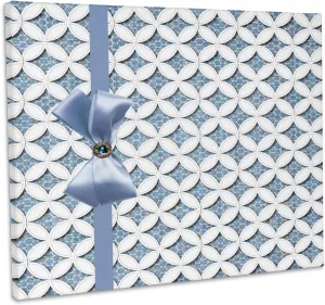 3dRose, Blue Cathedral Window Quilt Design with Ribbon, Bow, and Jewel, Museum Grade Canvas Wrap 14x11