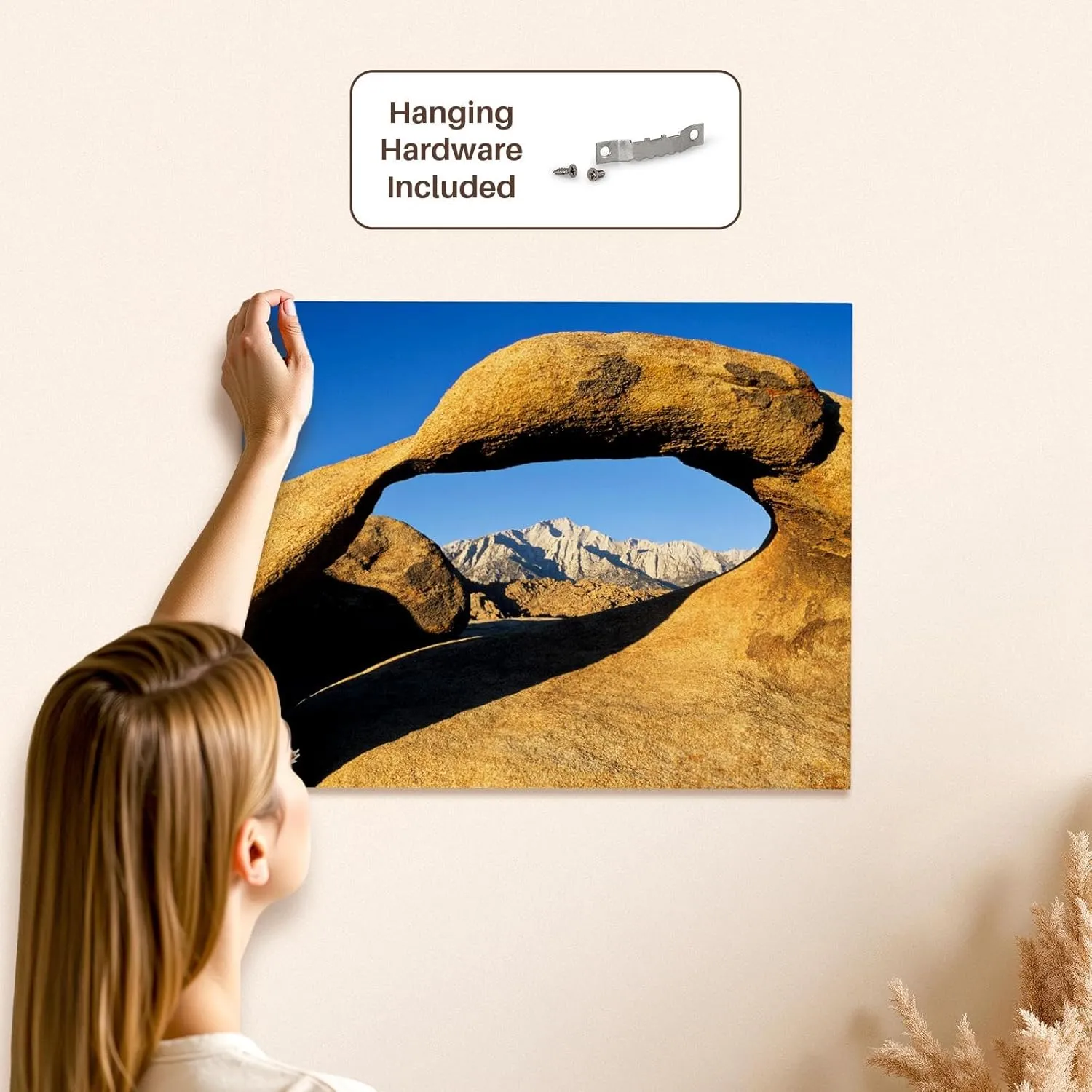 3dRose, California, Eastern Sierra, Lone Pine Peak through Mobius arch, Museum Grade Canvas Wrap 20x16