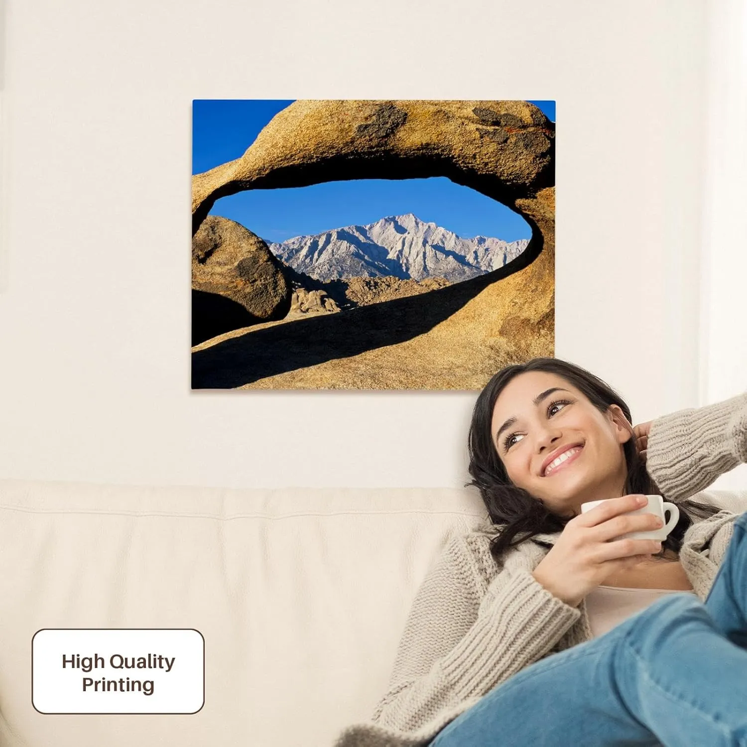 3dRose, California, Eastern Sierra. Lone Pine Peak through Mobius arch, Museum Grade Canvas Wrap 20x16