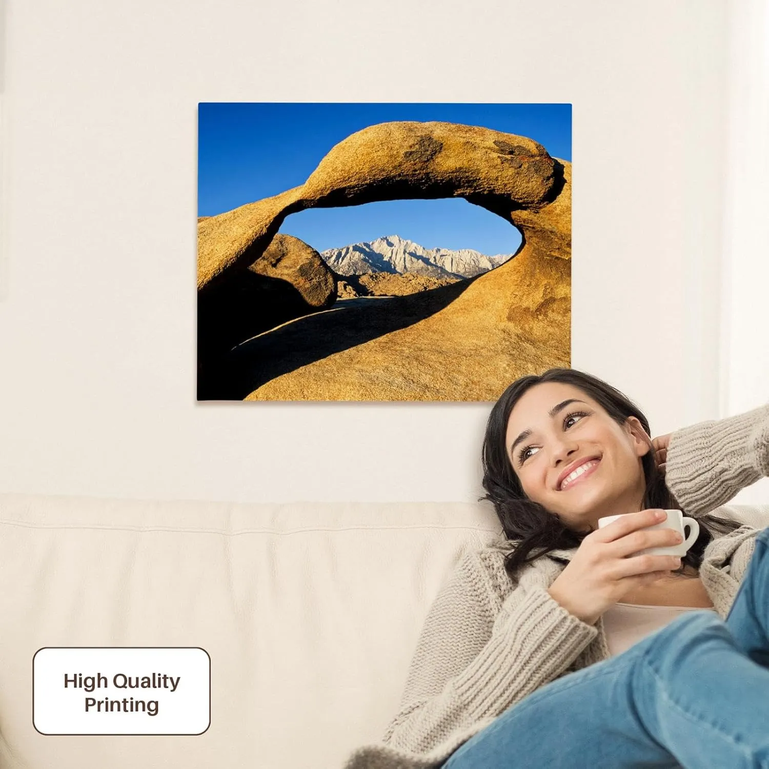 3dRose, California, Eastern Sierra, Lone Pine Peak through Mobius arch, Museum Grade Canvas Wrap 20x16