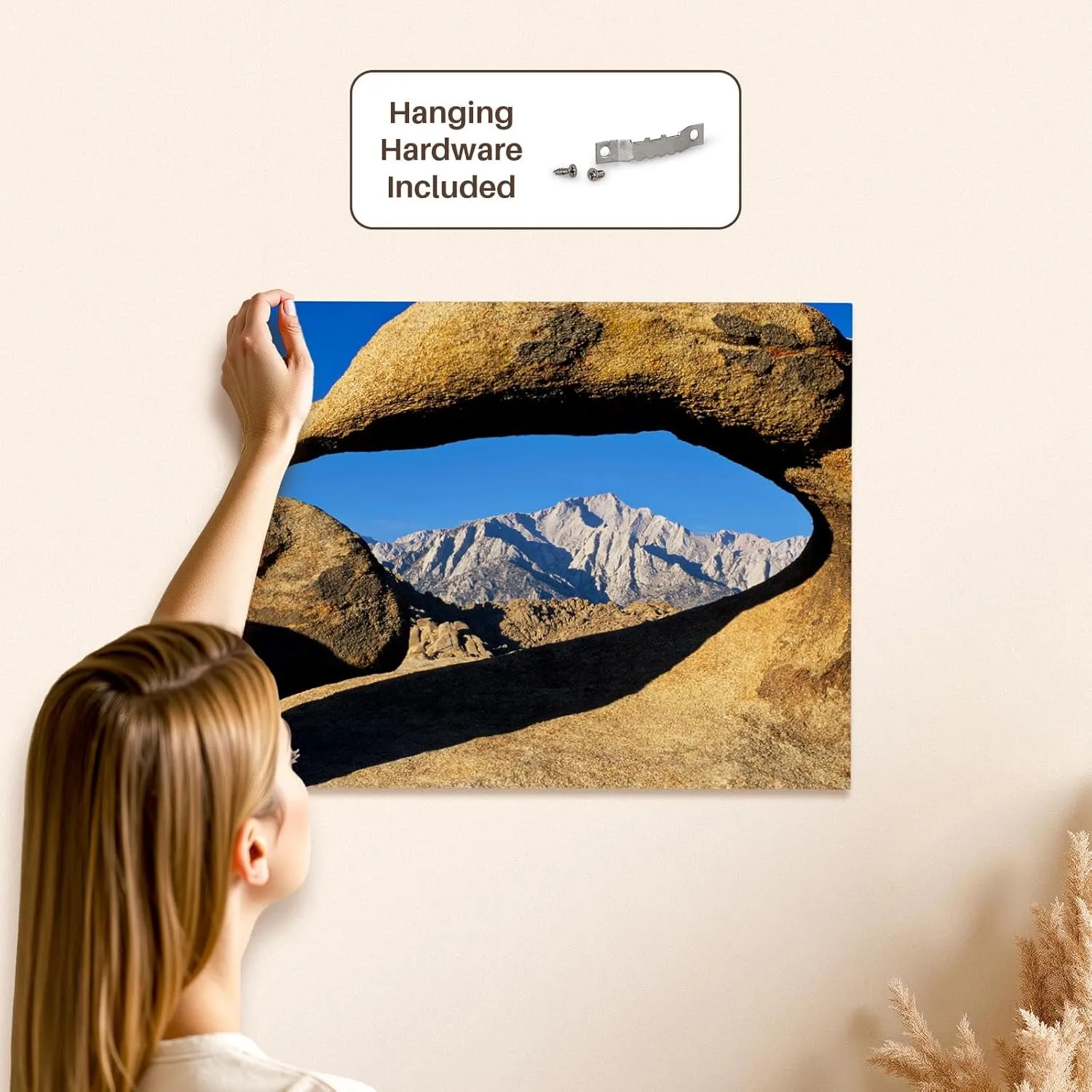3dRose, California, Eastern Sierra. Lone Pine Peak through Mobius arch, Museum Grade Canvas Wrap 20x16