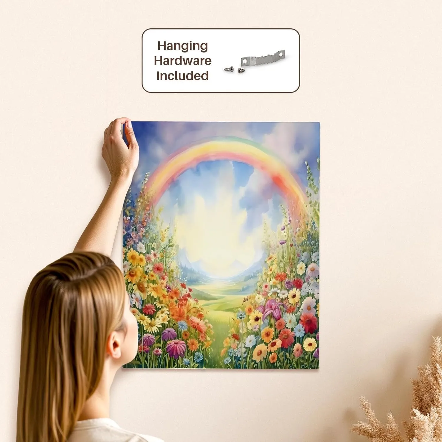3dRose, Pretty Flower Field With A Rainbow Background, Museum Grade Canvas Wrap 16x20