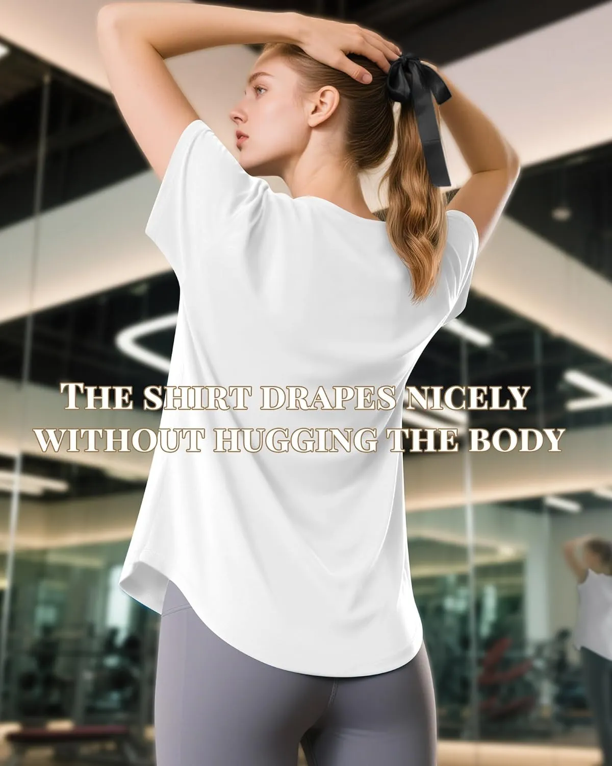 4 Pack Women's Short Sleeve Workout T Shirt Side Slits Curved Hem V Neck Breathable Exercise Tops Quick Dry UV Tee
