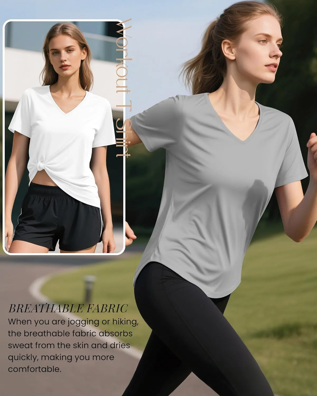 4 Pack Women's Short Sleeve Workout T Shirt Side Slits Curved Hem V Neck Breathable Exercise Tops Quick Dry UV Tee