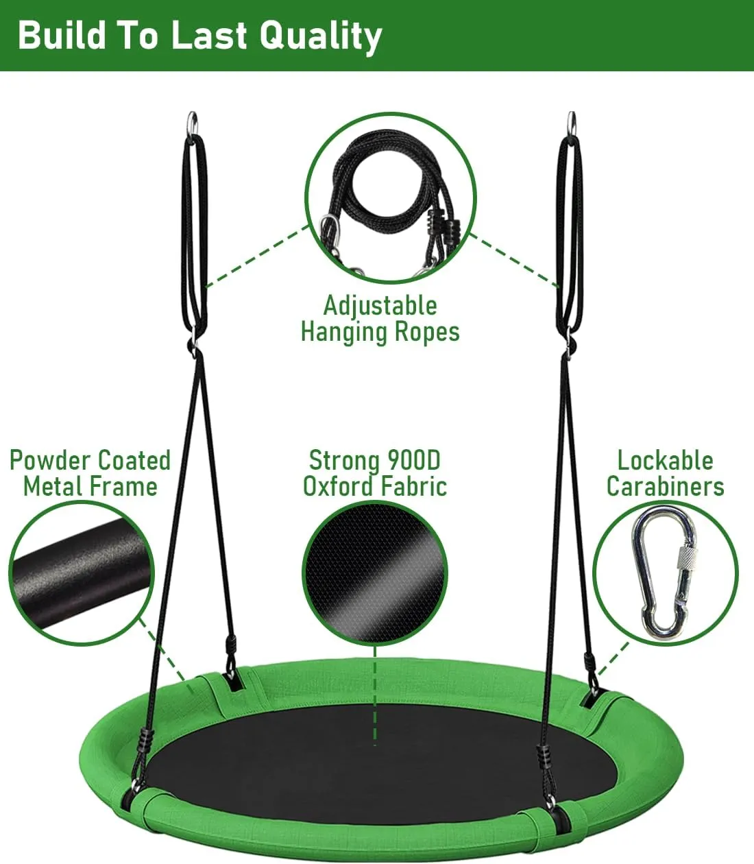 40 Inch Saucer Tree Swing Set for Kids & Adults, Adjustable Flying Swing Seat for Backyard or Outdoor Playground, Green & Black