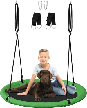 40 Inch Saucer Tree Swing Set for Kids & Adults, Adjustable Flying Swing Seat for Backyard or Outdoor Playground, Green & Black
