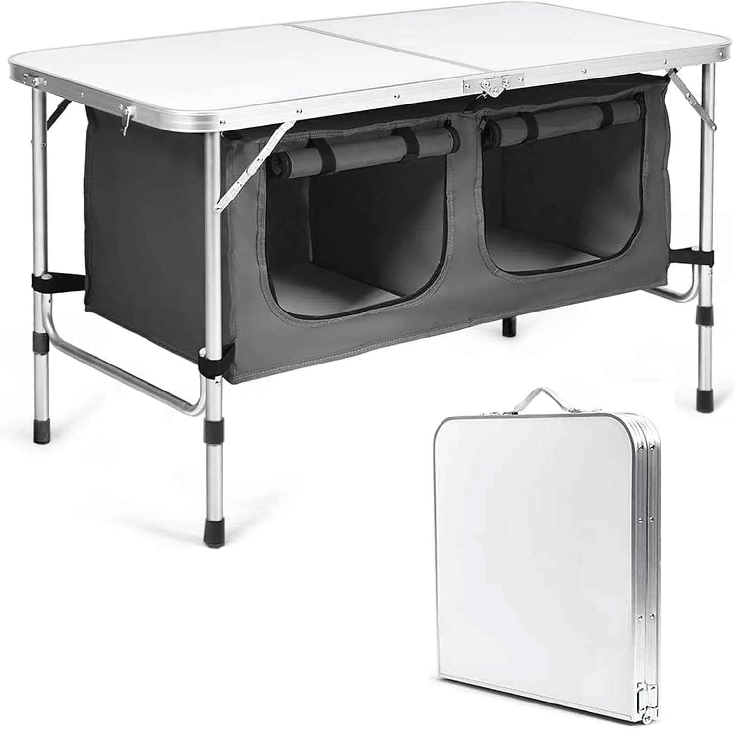 48''Portable Folding Table Table Outdoor Table, Camping Table with Storage Organizer, Lightweight Waterproof Durable for Camping Picnic Hiking Travel Garden Patio Yard Barbecue