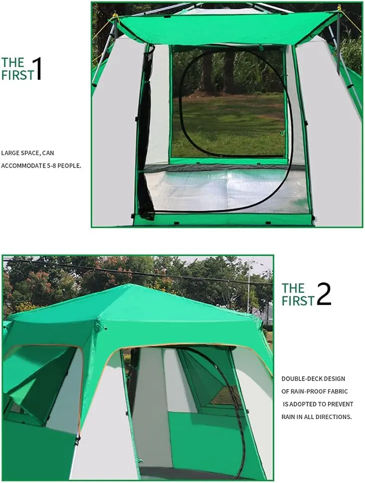 5-8 Person Camping Tent Pop Up Tent with Zipped Double Door and Carrying Bag Instant Family Tent for Outdoor Hiking Camping Beach Garden Easy Set Up (Green 5) (Green 5)