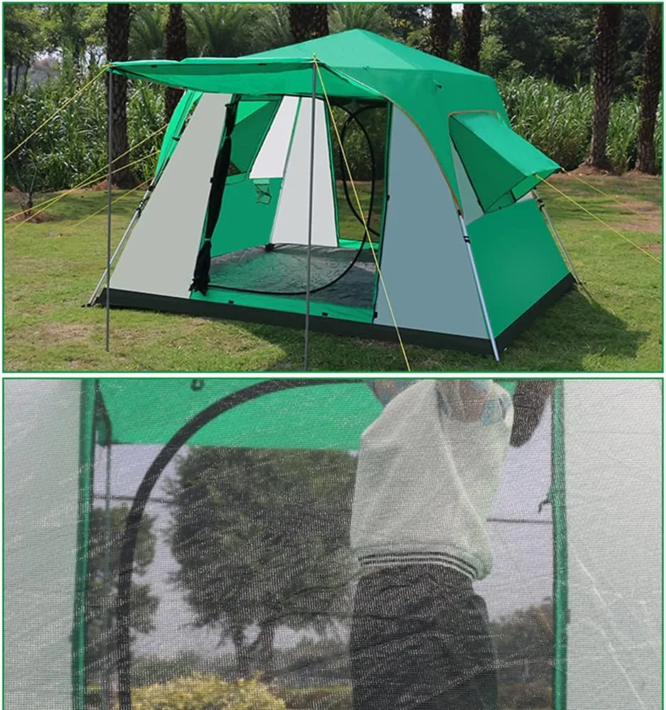 5-8 Person Camping Tent Pop Up Tent with Zipped Double Door and Carrying Bag Instant Family Tent for Outdoor Hiking Camping Beach Garden Easy Set Up (Green 5) (Green 5)