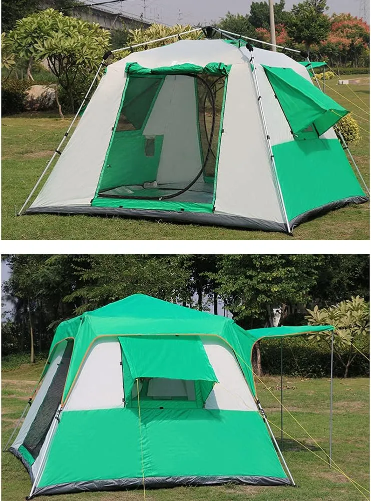 5-8 Person Camping Tent Pop Up Tent with Zipped Double Door and Carrying Bag Instant Family Tent for Outdoor Hiking Camping Beach Garden Easy Set Up (Green 5) (Green 5)