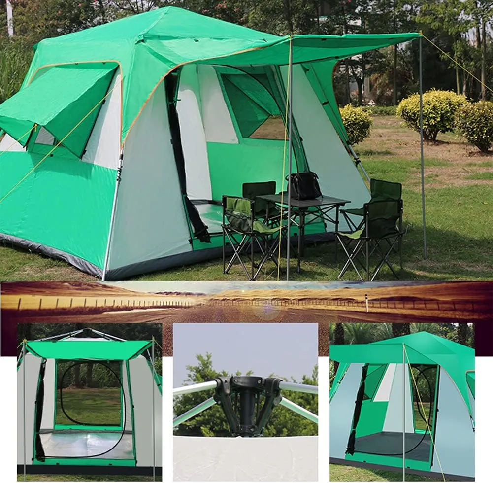 5-8 Person Camping Tent Pop Up Tent with Zipped Double Door and Carrying Bag Instant Family Tent for Outdoor Hiking Camping Beach Garden Easy Set Up (Green 5) (Green 5)