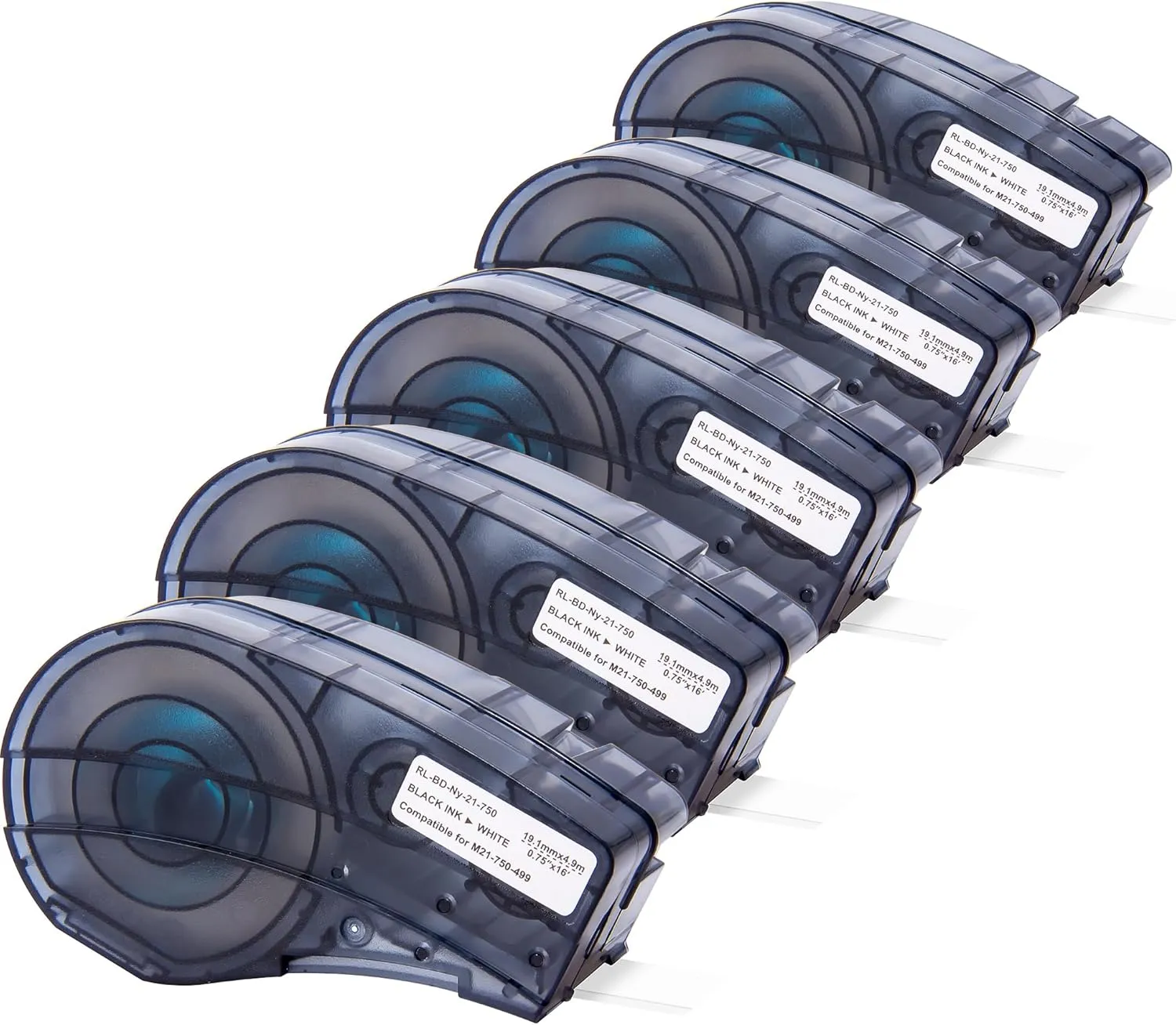 5-Pack Copmpatible with M21-750-499 Cartridge Black on White 3/4 Inch Nylon Cloth Ribbon Label Tape, for Wire and Cable, Work with BMP21-PLUS BMP21-LAB Printer, 0.75 Inch x 16 Feet