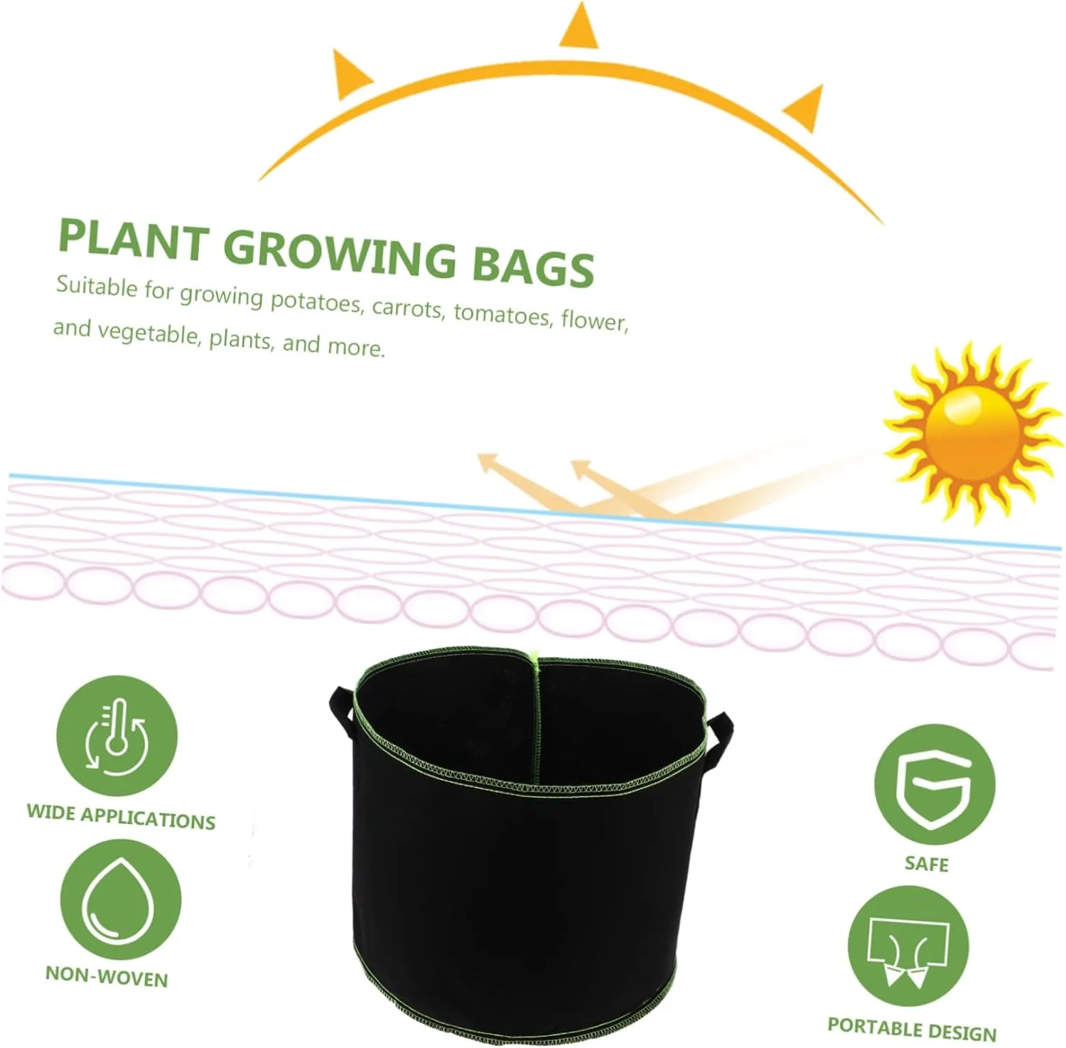 5pcs Plant Growing Bag Rectangle Grow Bags for Vegetables Vegetable Growing Containers Grow Bags with Flap Breeding Plant Bags Culture Planter Breathable Black Non-Woven Fabric