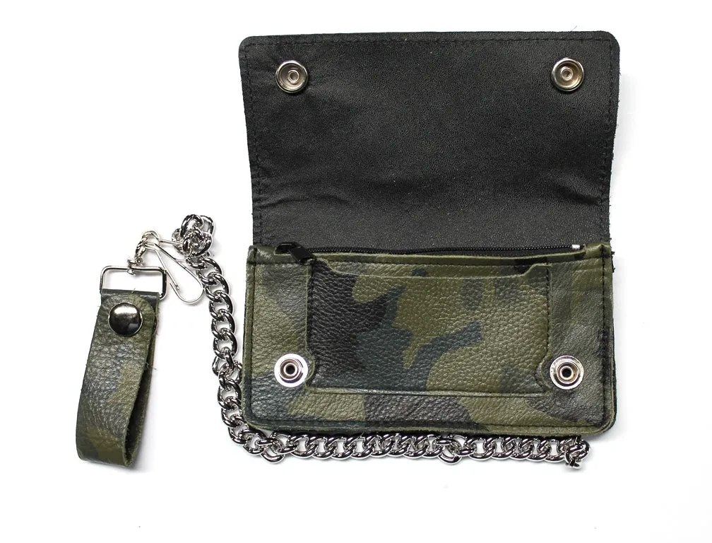 6 inch Camo Leather Biker Wallet - USA MADE