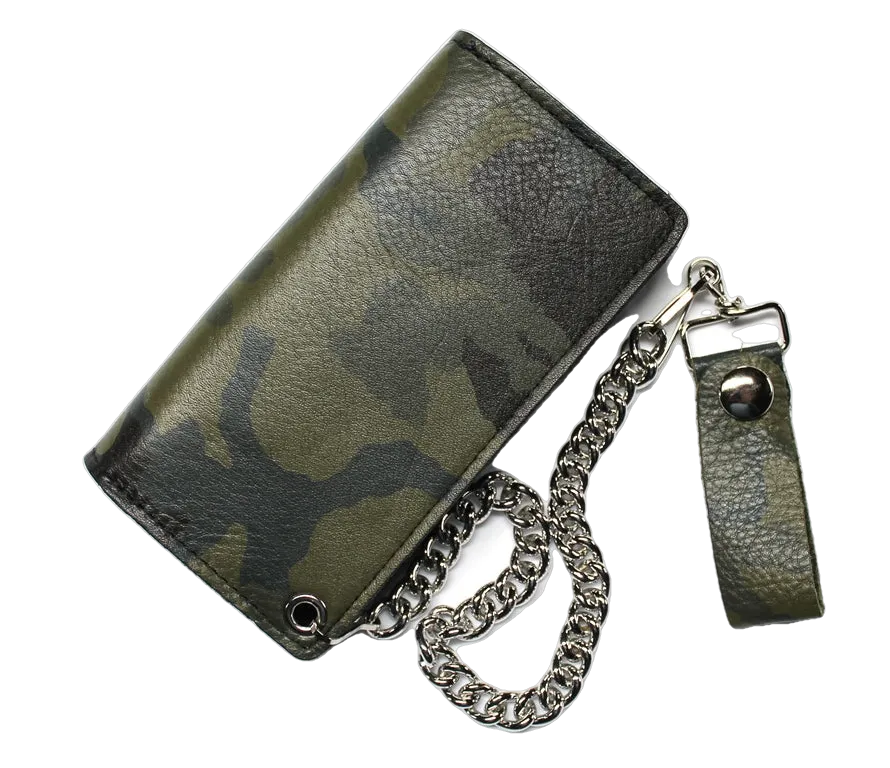 6 inch Camo Leather Biker Wallet - USA MADE