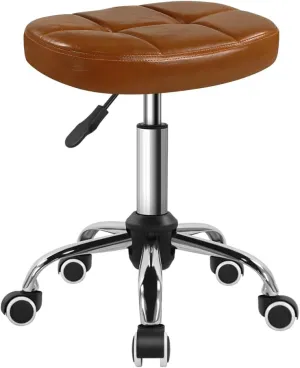 6-Square Lattice PU Swivel Stool with Wheel Perfect for Work SPA Shop Massage Height-Adjustable and Cost-Effective Rolling Stool Chair (Brown)