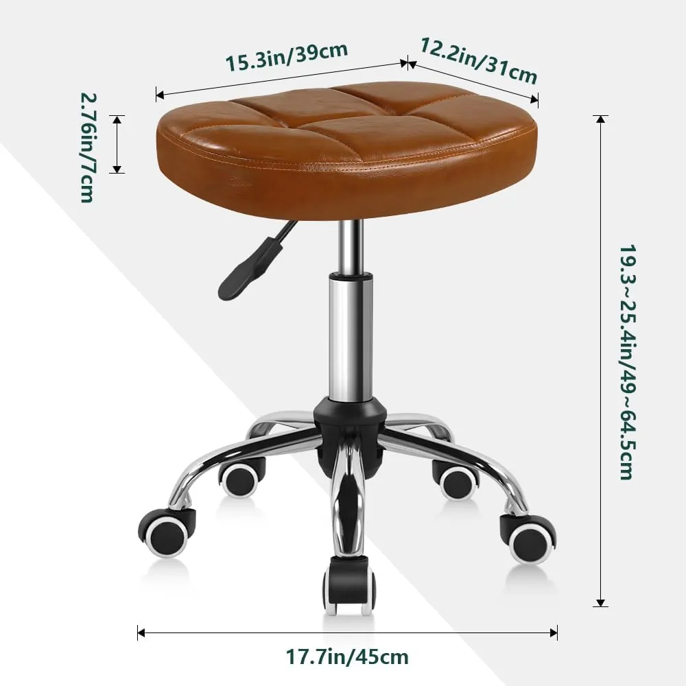6-Square Lattice PU Swivel Stool with Wheel Perfect for Work SPA Shop Massage Height-Adjustable and Cost-Effective Rolling Stool Chair (Brown)