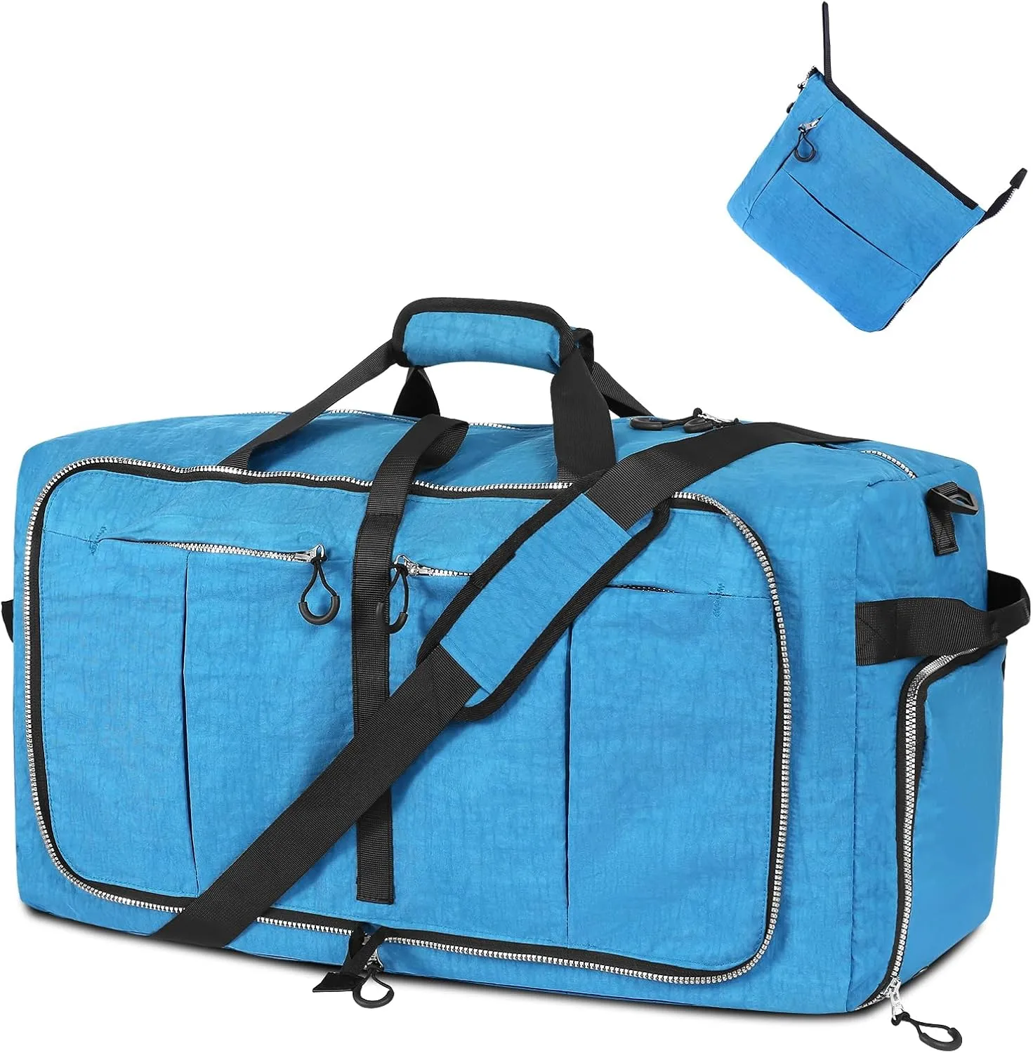 65L Foldable Nylon Duffle Bag, Waterproof Large Travel Bag with Thicken Bottom, Blue