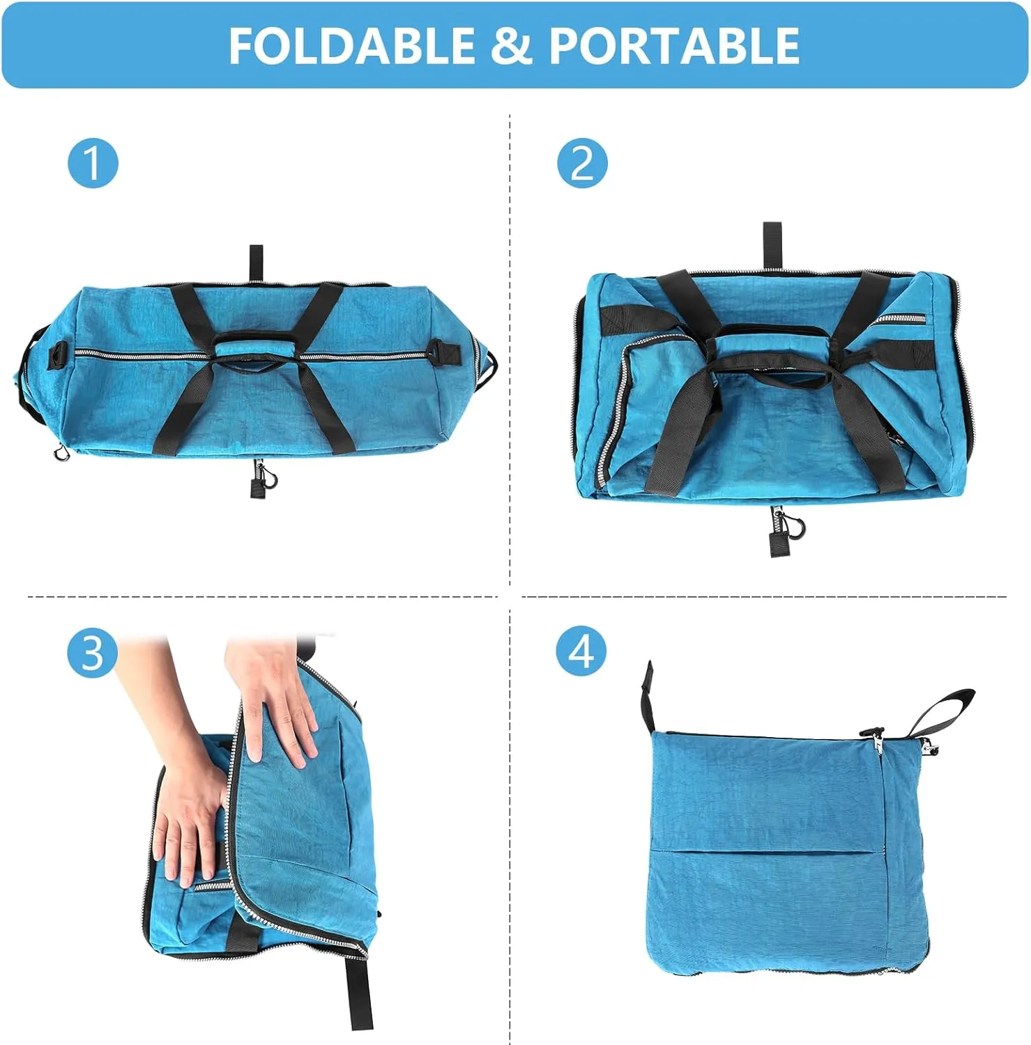 65L Foldable Nylon Duffle Bag, Waterproof Large Travel Bag with Thicken Bottom, Blue