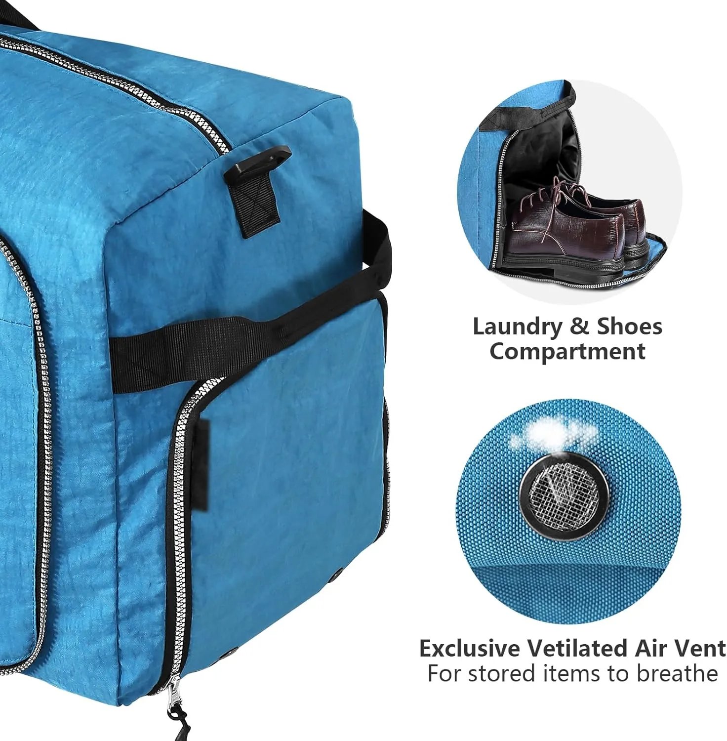 65L Foldable Nylon Duffle Bag, Waterproof Large Travel Bag with Thicken Bottom, Blue