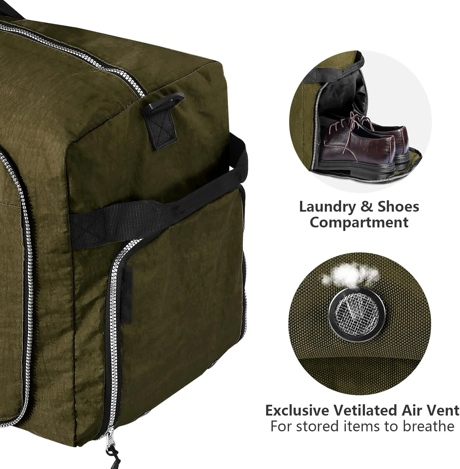 85L Foldable Nylon Duffle Bag, Waterproof Large Travel Bag with Thicken Bottom, Army Green