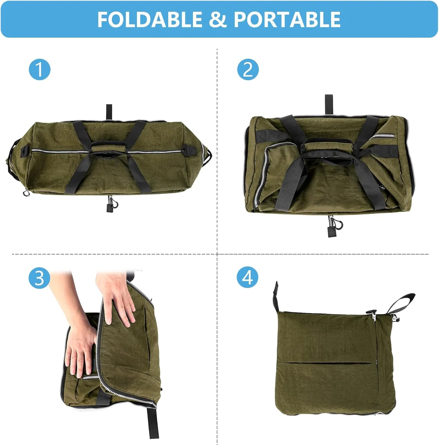 85L Foldable Nylon Duffle Bag, Waterproof Large Travel Bag with Thicken Bottom, Army Green