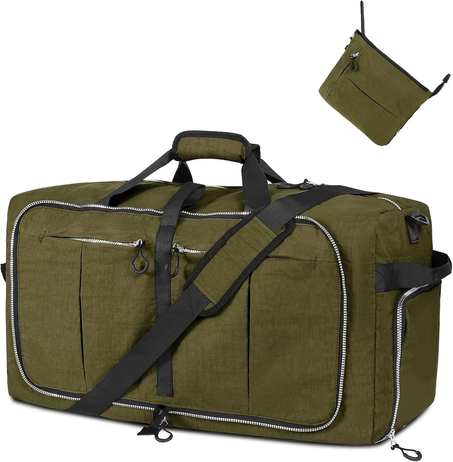 85L Foldable Nylon Duffle Bag, Waterproof Large Travel Bag with Thicken Bottom, Army Green