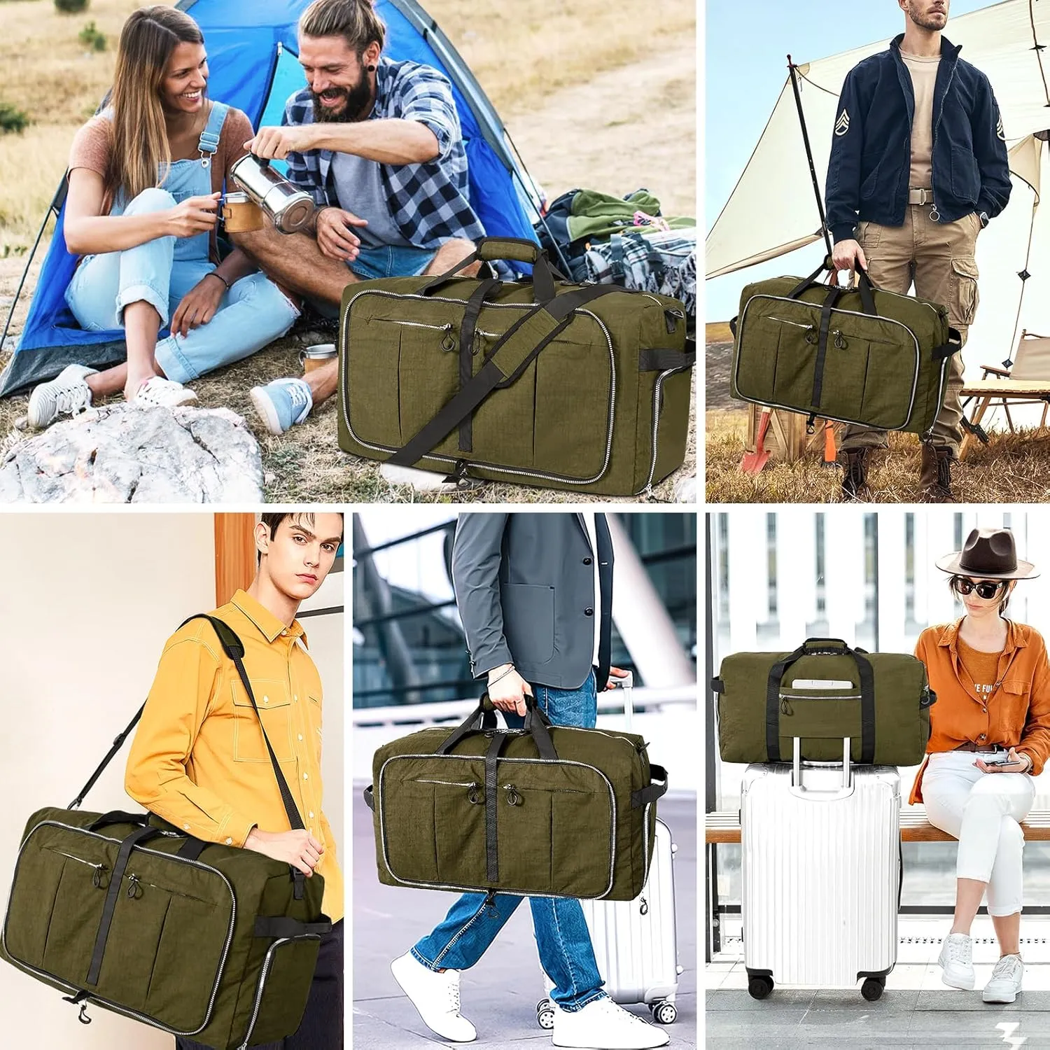 85L Foldable Nylon Duffle Bag, Waterproof Large Travel Bag with Thicken Bottom, Army Green