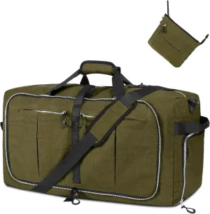 85L Foldable Nylon Duffle Bag, Waterproof Large Travel Bag with Thicken Bottom, Army Green