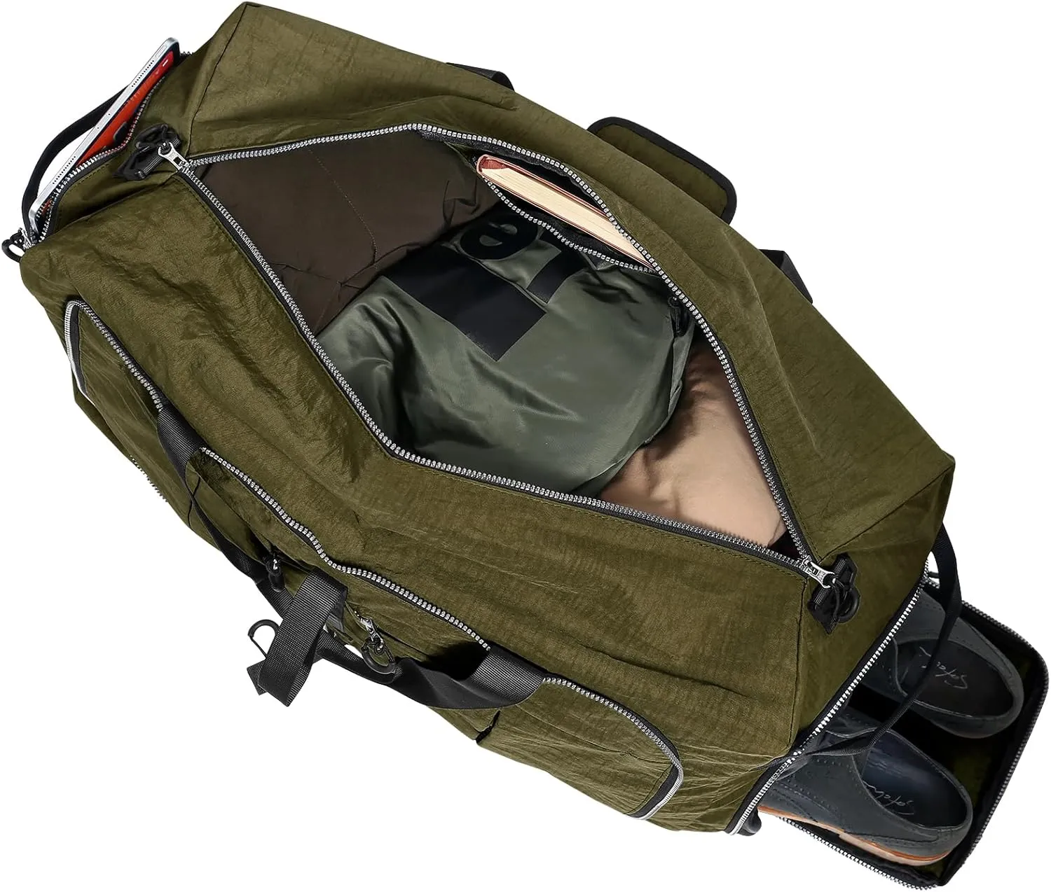 85L Foldable Nylon Duffle Bag, Waterproof Large Travel Bag with Thicken Bottom, Army Green