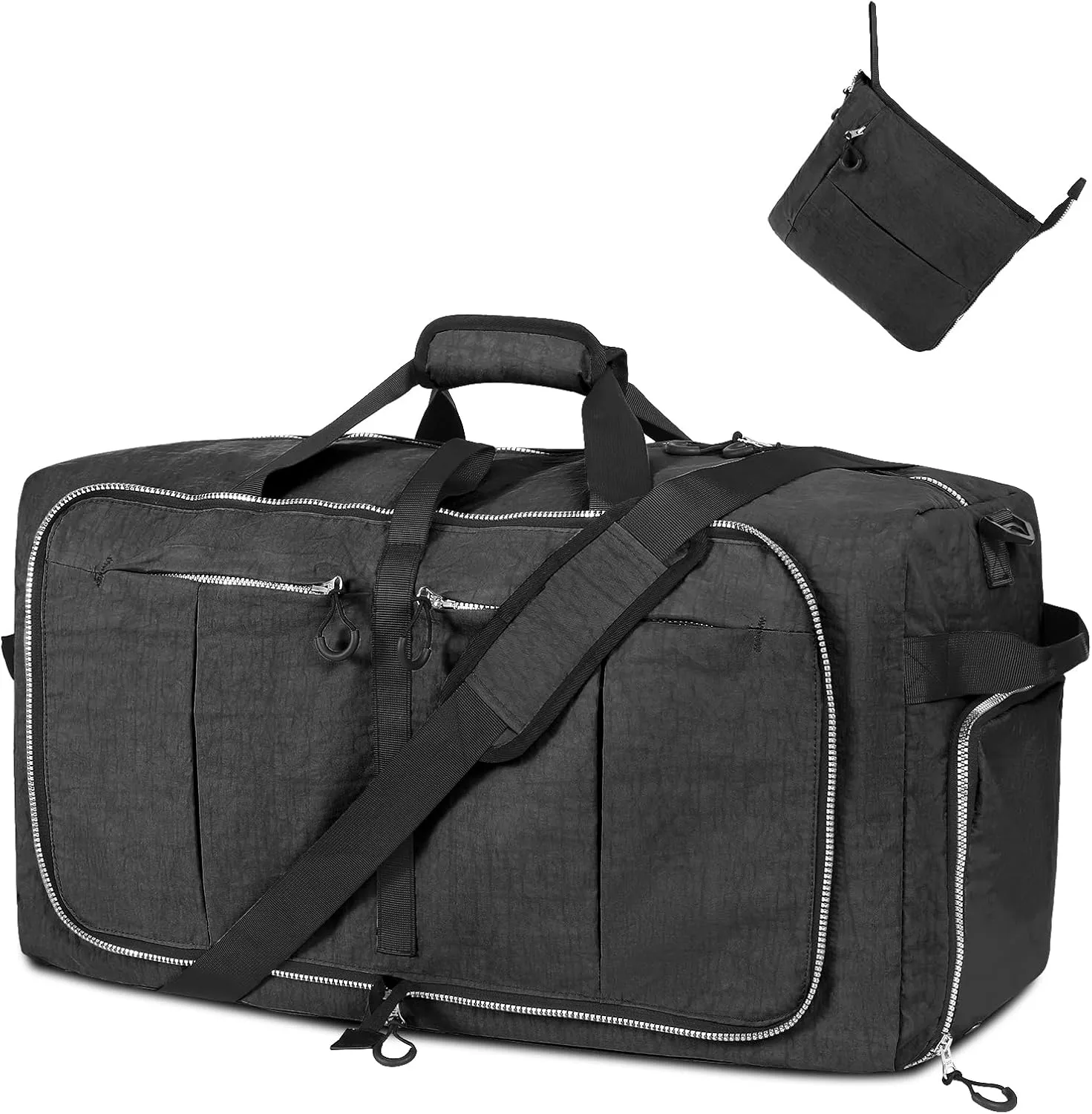 85L Foldable Nylon Duffle Bag, Waterproof Large Travel Bag with Thicken Bottom, Black