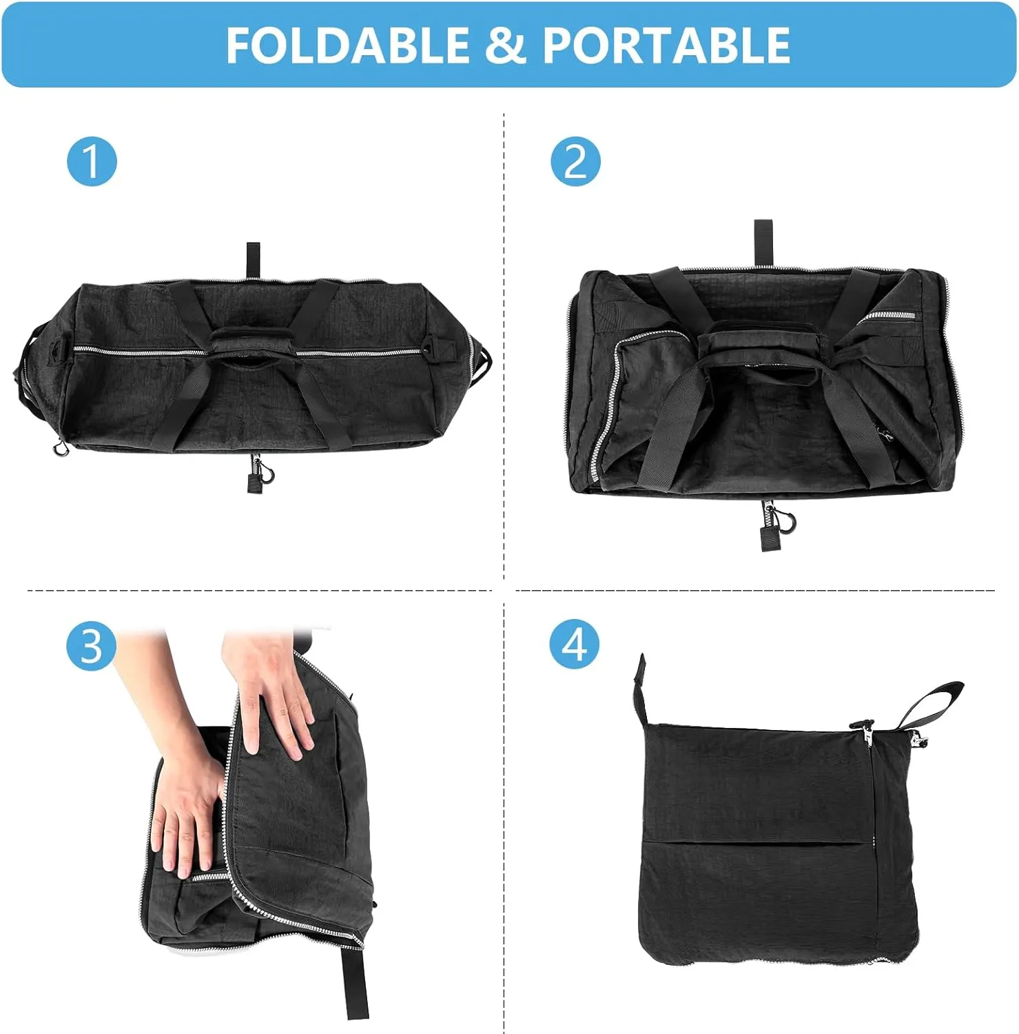 85L Foldable Nylon Duffle Bag, Waterproof Large Travel Bag with Thicken Bottom, Black