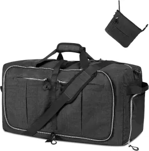 85L Foldable Nylon Duffle Bag, Waterproof Large Travel Bag with Thicken Bottom, Black