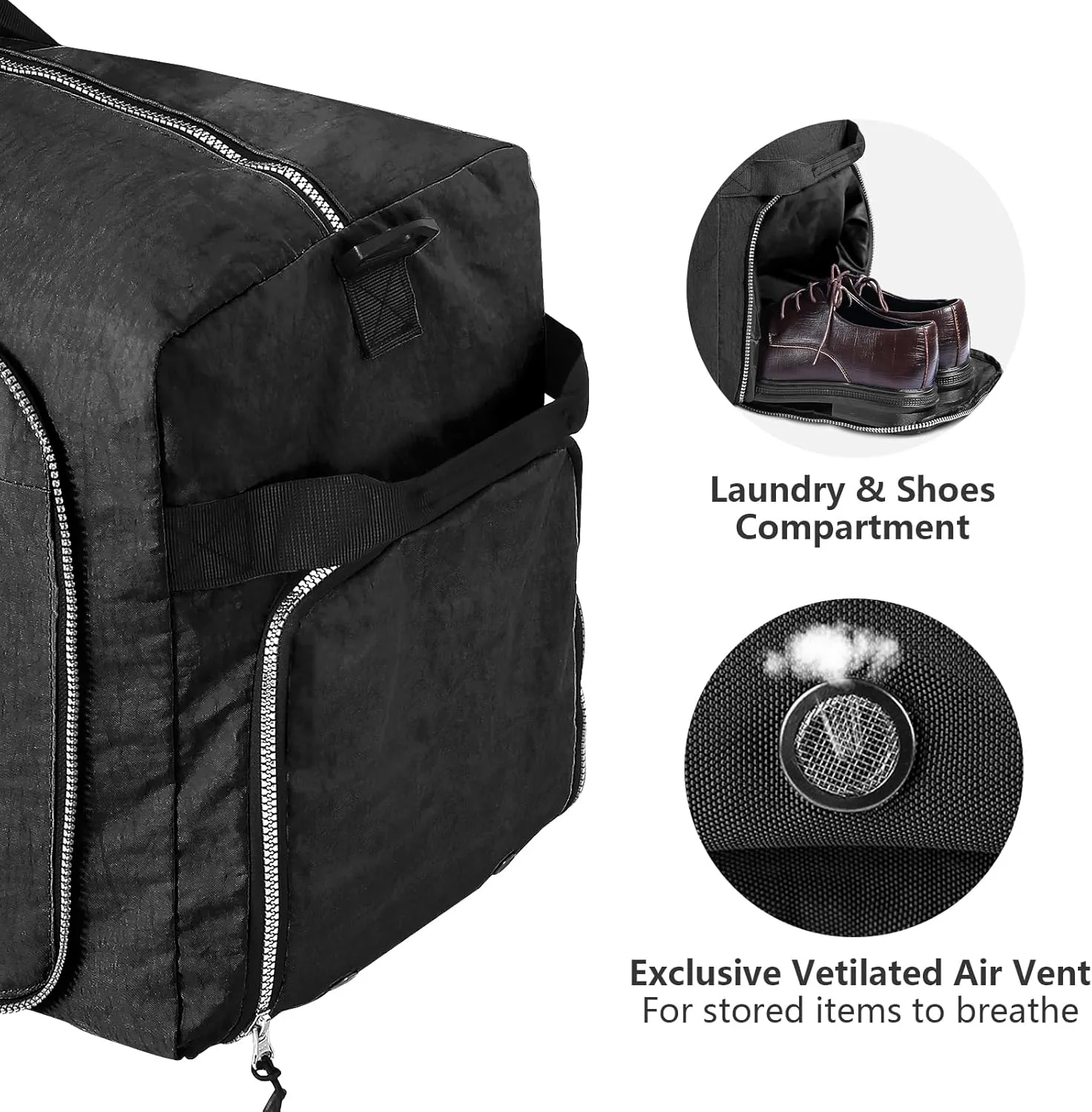 85L Foldable Nylon Duffle Bag, Waterproof Large Travel Bag with Thicken Bottom, Black