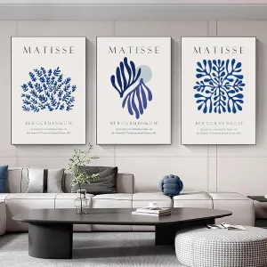 Abstract Matisse Navy Blue Leaf Poster Matisse Wall Art Matisse Prints Matisse Canvas Painting Matisse Picture Home Decor 12 * 16inch*3 Unframed (F, 12 * 16 inch Unframed)