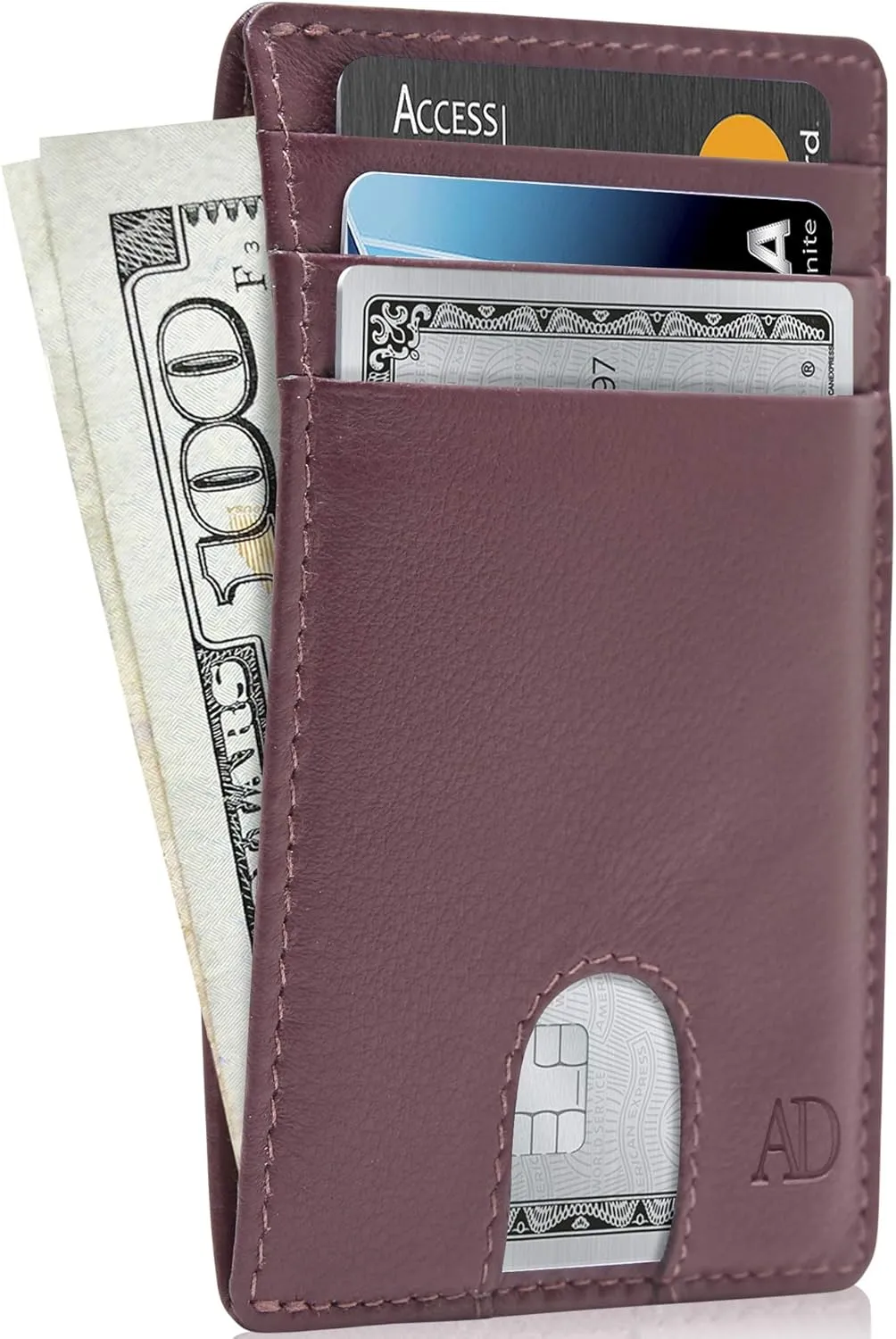 Access Denied REAL LEATHER Slim Minimalist Mens Wallet - Thin Front Pocket RFID Credit Card Holder Wallets For Men Holiday Gifts For Him