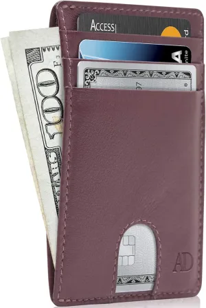 Access Denied REAL LEATHER Slim Minimalist Mens Wallet - Thin Front Pocket RFID Credit Card Holder Wallets For Men Holiday Gifts For Him