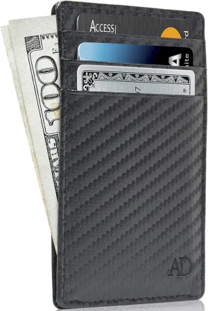 Access Denied Slim Minimalist Wallets For Men & Women - Leather Front Pocket Thin Mens Wallet RFID Credit Card Holder Gifts For Men