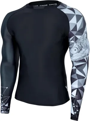 ADOREISM Quick-Dry Men's Long Sleeve Rash Guard UPF 50  Compression Swim Shirt