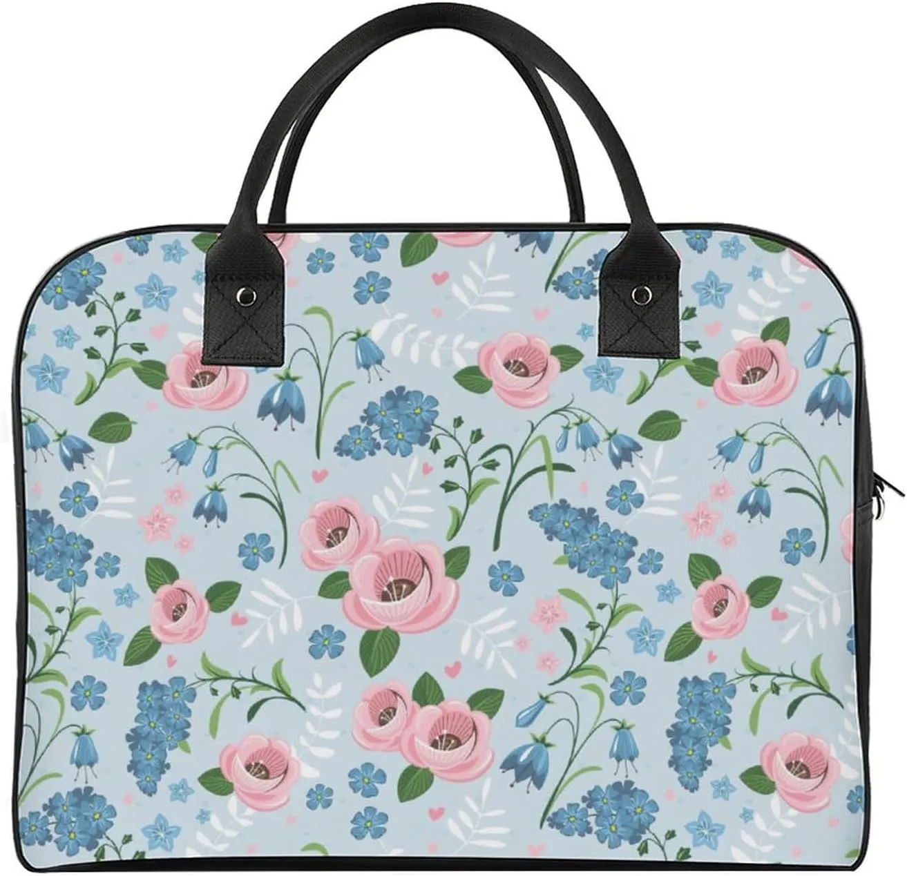 Adult High-capacity Nylon Pink Blue Florals Vintage Handbag for Touring 13" X 19" X 8"