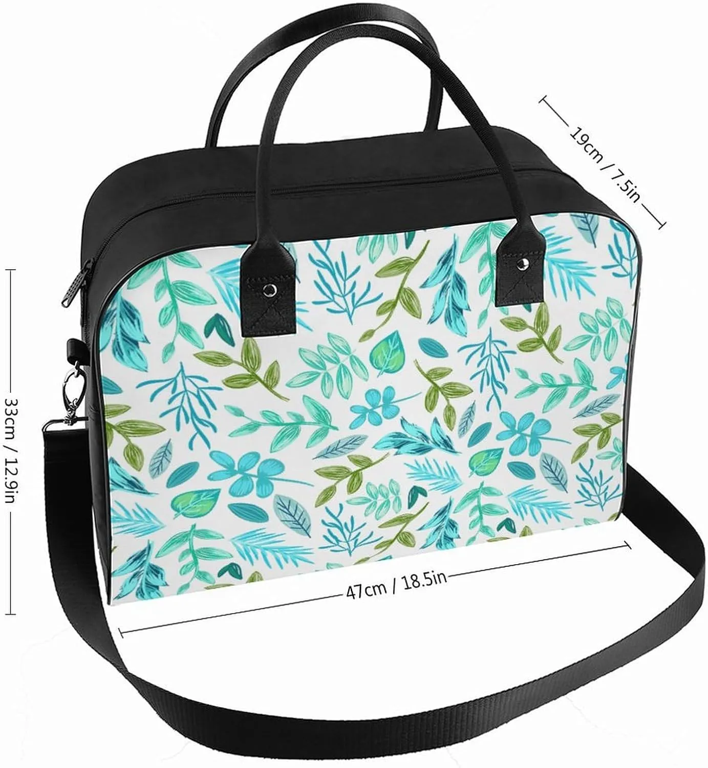 Adult Large Capacity Nylon Blue Leaves Modern Handbag for Touring 13" X 19" X 8"