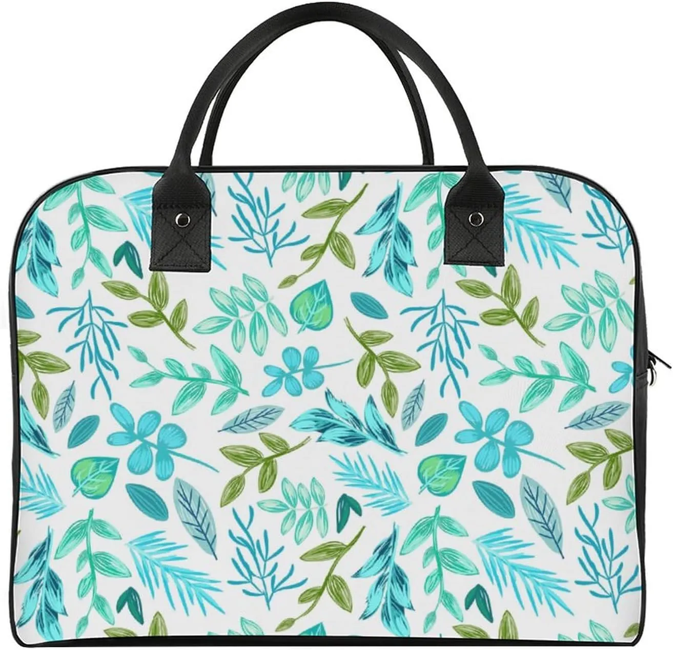 Adult Large Capacity Nylon Blue Leaves Modern Handbag for Touring 13" X 19" X 8"