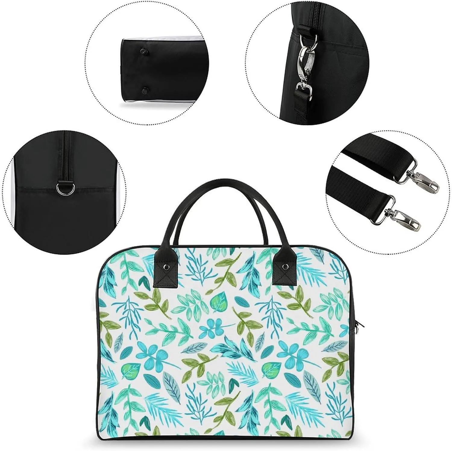 Adult Large Capacity Nylon Blue Leaves Modern Handbag for Touring 13" X 19" X 8"