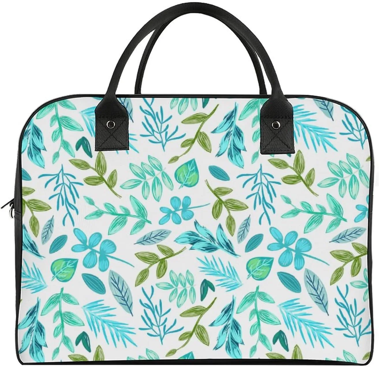 Adult Large Capacity Nylon Blue Leaves Modern Handbag for Touring 13" X 19" X 8"