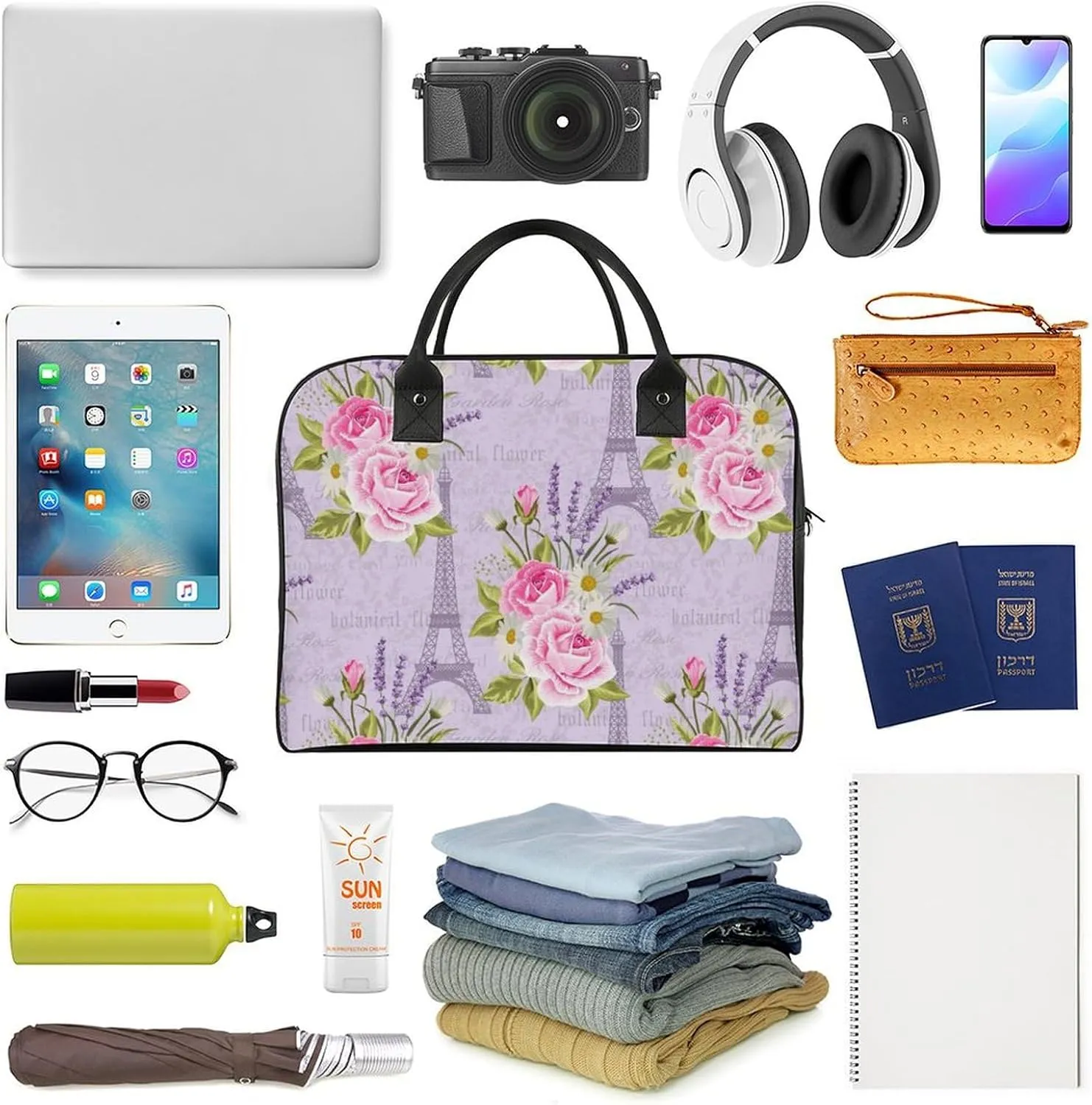 Adults Crossbody Nylon Lotus Florals Fashion Handbag for Business Trip 13" X 19" X 8"
