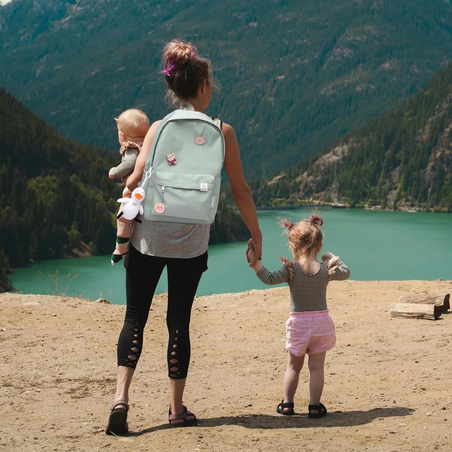 Aesthetic Backpack, Large Capacity Lightweight Casual Daypack, Cute Oxford Frabic Mochila with Pendant (Yellow)