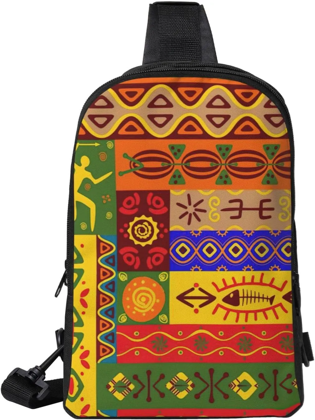 African National Patterns Dual Pocket Chest Bag - Versatile Purse, Sling Purse - Ideal for Concerts, Sports, Travelling, & More